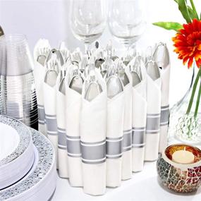 img 3 attached to LLSF 210-Piece Silver Plastic Dinnerware Set with Cutlery, Disposable Plates, Cups, and Napkins - Perfect for Christmas Day