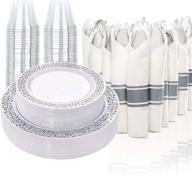 llsf 210-piece silver plastic dinnerware set with cutlery, disposable plates, cups, and napkins - perfect for christmas day logo