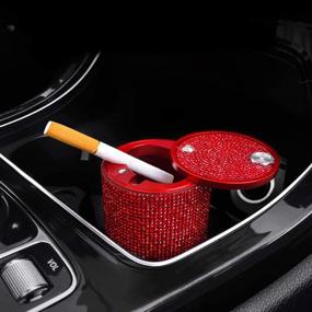 img 1 attached to Idain Bling Car Ashtray Cup Holder Fireproof Stainless Aluminum Crystal Sparkling Ash Tray With Lid For Car Home Office (Red)