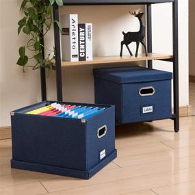 img 2 attached to Prandom File Organizer Box - Set Of 1 Collapsible Decorative Linen Filing Storage Hanging File Folders With Lids Office Cabinet Letter/Legal Size Navy Blue (17X14X11