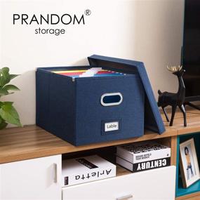 img 3 attached to Prandom File Organizer Box - Set Of 1 Collapsible Decorative Linen Filing Storage Hanging File Folders With Lids Office Cabinet Letter/Legal Size Navy Blue (17X14X11