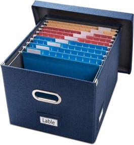 img 4 attached to Prandom File Organizer Box - Set Of 1 Collapsible Decorative Linen Filing Storage Hanging File Folders With Lids Office Cabinet Letter/Legal Size Navy Blue (17X14X11