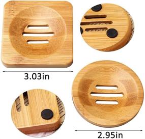 img 3 attached to 🧼 Set of 4 Wooden Soap Holders - Natural Bamboo Soap Dish for Home Bathroom - Square & Round Soap Dishes by SUMAJU