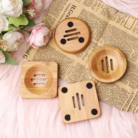 img 2 attached to 🧼 Set of 4 Wooden Soap Holders - Natural Bamboo Soap Dish for Home Bathroom - Square & Round Soap Dishes by SUMAJU