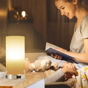 img 1 attached to 3 Way Dimmable Bedside Table Lamp with USB Port & AC Outlet - Round Glass Shade, Ideal for Bedroom Living Room Kids Room College Dorm - Includes LED Bulb