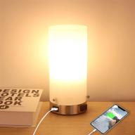 3 way dimmable bedside table lamp with usb port & ac outlet - round glass shade, ideal for bedroom living room kids room college dorm - includes led bulb логотип