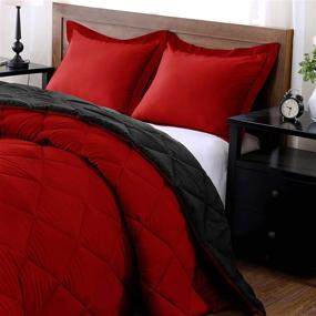 img 2 attached to Downluxe Lightweight Solid Queen Comforter Set with 2 Pillow Shams - 3-Piece Set - Red and Black - Reversible Down Alternative Comforter