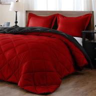 downluxe lightweight solid queen comforter set with 2 pillow shams - 3-piece set - red and black - reversible down alternative comforter logo