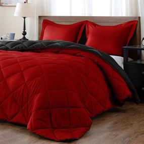 img 4 attached to Downluxe Lightweight Solid Queen Comforter Set with 2 Pillow Shams - 3-Piece Set - Red and Black - Reversible Down Alternative Comforter