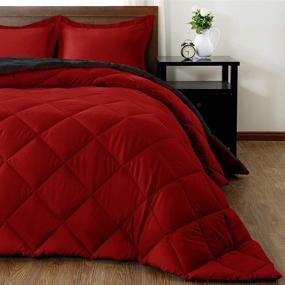 img 3 attached to Downluxe Lightweight Solid Queen Comforter Set with 2 Pillow Shams - 3-Piece Set - Red and Black - Reversible Down Alternative Comforter