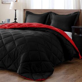 img 1 attached to Набор легкого одеяла для одной кровати Downluxe с двумя наволочками - 3 предмета - красный и черный - двусторонний альтернативный пуховик