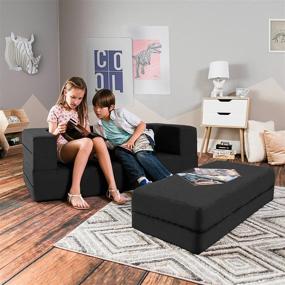 img 1 attached to 🛋️ Jaxx Zipline Sofa & Large Ottoman 3 in 1 Fold Out Sofa, Big Kids Edition - Black: Versatile and Comfortable Furniture set