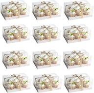 🧁 clear cupcake boxes: 12-set plastic containers for 6 cupcakes - white 10x7x5.5 inch display carrier логотип