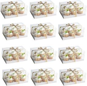 img 4 attached to 🧁 Clear Cupcake Boxes: 12-Set Plastic Containers for 6 Cupcakes - White 10x7x5.5 Inch Display Carrier