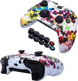 img 3 attached to 🎮 [2 Pack] Jusy Xbox Series X/S Controller Silicone Cover Skin - Sweat-Proof Anti-Slip Case, Dust-Proof Skin, 10 Thumb Grips (Graffiti)