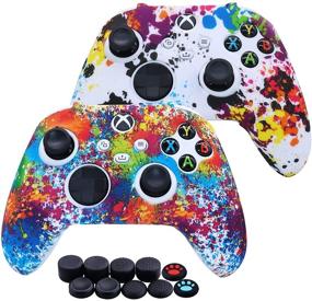 img 4 attached to 🎮 [2 Pack] Jusy Xbox Series X/S Controller Silicone Cover Skin - Sweat-Proof Anti-Slip Case, Dust-Proof Skin, 10 Thumb Grips (Graffiti)