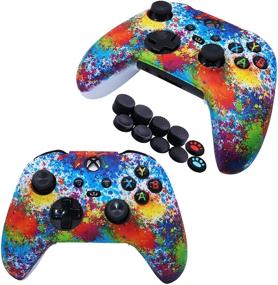 img 2 attached to 🎮 [2 Pack] Jusy Xbox Series X/S Controller Silicone Cover Skin - Sweat-Proof Anti-Slip Case, Dust-Proof Skin, 10 Thumb Grips (Graffiti)