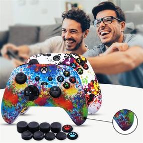 img 1 attached to 🎮 [2 Pack] Jusy Xbox Series X/S Controller Silicone Cover Skin - Sweat-Proof Anti-Slip Case, Dust-Proof Skin, 10 Thumb Grips (Graffiti)