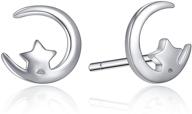 ✨ seo-optimized minimalist sterling silver stud earrings for girls - tiny moon and star design (1 pair)" logo