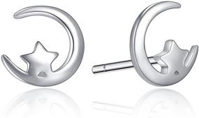 img 1 attached to ✨ SEO-Optimized Minimalist Sterling Silver Stud Earrings for Girls - Tiny Moon and Star Design (1 pair)"