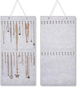 img 4 attached to Grey Vercord Hanging Jewelry Organizer with Felt Decoration | Wall/Door Mounted Necklace Holder, Ring & Earring Storage | 2 Pocket, 24 Hook