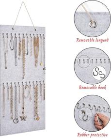 img 2 attached to Grey Vercord Hanging Jewelry Organizer with Felt Decoration | Wall/Door Mounted Necklace Holder, Ring & Earring Storage | 2 Pocket, 24 Hook