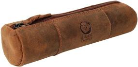 img 4 attached to 🖋️ Rustic Town Leather Pencil Pouch - Brown Zippered Pen Case for School, Work &amp; Office: Stylish and Organized Storage Solution