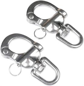 img 4 attached to 2" Pair of Quick Release Bail Rigging Swivel Eye Snap Shackles, Marine 316 Stainless Steel for Sailing Boats