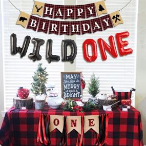 img 3 attached to 🐻 Lumberjack Baby's First Birthday Party Decor, Buffalo Plaid Happy 1st Birthday Banner with Camping Wild Bear Theme for Wonderland Baby Girl Boy