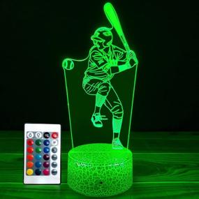 img 4 attached to 🏀 JMLLYCO Baseball Night Lights for Kids: 16 Color Changing 3D Optical Illusion Baseball Decor - Perfect Gift Idea for Boys