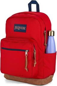 img 3 attached to JanSport Right Pack Backpack - Versatile School, Travel, Work, and Laptop Bookbag with Suede Leather Bottom and Convenient Water Bottle Pocket - Red Tape