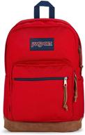 jansport right pack backpack - versatile school, travel, work, and laptop bookbag with suede leather bottom and convenient water bottle pocket - red tape logo