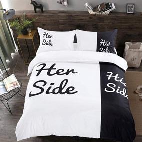 img 4 attached to 🛏️ Queen Size His Side Her Side Duvet Cover Set - 3 Piece Lightweight Microfiber Bedding with Zipper Ties for Adults - 90"x 90" - Does Not Include Comforter