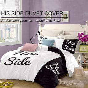 img 1 attached to 🛏️ Queen Size His Side Her Side Duvet Cover Set - 3 Piece Lightweight Microfiber Bedding with Zipper Ties for Adults - 90"x 90" - Does Not Include Comforter