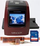 🎞️ minolta film & slide scanner, color & b&w 35mm, 126, 110 negatives & slides, super 8 films to high-res 22mp jpeg digital photos, 16gb sd card, worldwide 110v/240v ac adapter (red) logo
