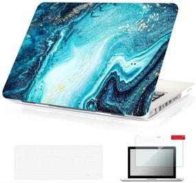 img 4 attached to Se7enline MacBook Pro 13 inch Case A1278 CD-ROM 2010/2011/2012 + 👨 Fashion Design Hard Shell, Keyboard Cover, and Screen Protector - Blue River Sand