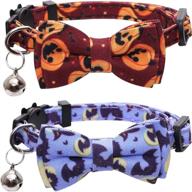 enhance your kitty's halloween style with lamphyface 2 pack/set breakaway cat collar featuring cute bow tie and bell for adjustable safety logo