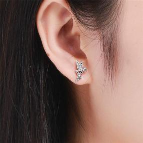 img 1 attached to 💎 S925 Sterling Silver CZ Fairy Stud Earrings | Hypoallergenic Two-Tone Crystal Angel Wings Jewelry for Women, Girls | Tiny Studs 18K White Gold Plated | Tinkerbell-Inspired Gift for Children