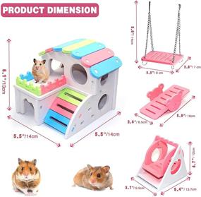 img 3 attached to 🐹 Enhance Your Hamster's Fun with 4Pcs Hamster Toys Set: Dwarf Hamster House, Swing & Seesaw, Wooden Gerbil Hideout, and More!
