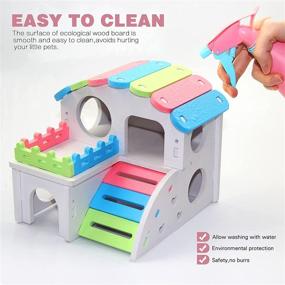 img 1 attached to 🐹 Enhance Your Hamster's Fun with 4Pcs Hamster Toys Set: Dwarf Hamster House, Swing & Seesaw, Wooden Gerbil Hideout, and More!