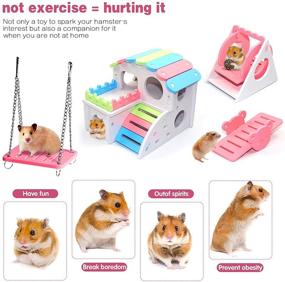 img 2 attached to 🐹 Enhance Your Hamster's Fun with 4Pcs Hamster Toys Set: Dwarf Hamster House, Swing & Seesaw, Wooden Gerbil Hideout, and More!