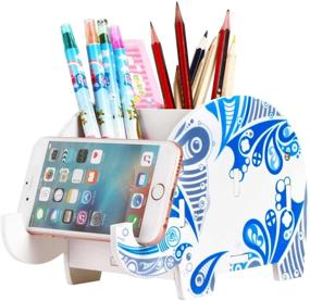 img 4 attached to COOLBROS Elephant Pencil Holder With Phone Holder Desk Organizer Desktop Pen Pencil Mobile Phone Bracket Stand Storage Pot Holder Container Stationery Box Organizer (Glacial Elephant)