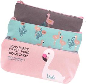 img 4 attached to ZICOME Flamingo Cactus Canvas Pencil Cases Purse Pouches - Set of 3