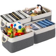 🧺 imqsqik foldable storage basket 4 pack: large fabric bins with hemp rope handles for organizing closets & nursery shelves (15x 11 x 8 inches, dark white) logo