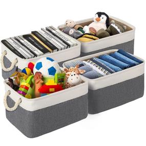 img 4 attached to 🧺 IMQSQIK Foldable Storage Basket 4 Pack: Large Fabric Bins with Hemp Rope Handles for Organizing Closets & Nursery Shelves (15x 11 x 8 inches, Dark White)