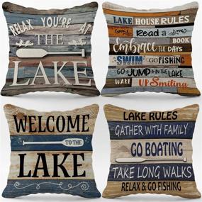 img 3 attached to 🏞️ The Lake Throw Pillow Case Set of 4 - 18 x 18 Inch, Lake Rules Decor, Lake House, Lake Cabin, Lake Paddle Decor, Cushion Cover for Sofa Couch Bed