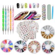 💅 style 2 - nail art set kit: diy glitter rhinestone decorations, dotting tool, water transfer sticker decal, nail line tape, striping nails sanding buffing file - beauty accessories logo