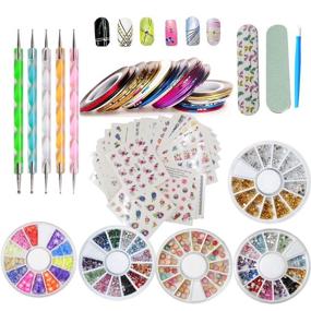 img 4 attached to 💅 Style 2 - Nail Art Set Kit: DIY Glitter Rhinestone Decorations, Dotting Tool, Water Transfer Sticker Decal, Nail Line Tape, Striping Nails Sanding Buffing File - Beauty Accessories