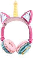 🦄 unicorn girls cat ear headphones with led light up and adjustable wired earphone for kids, back to school supplies, 85db volume limited logo