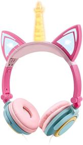 img 4 attached to 🦄 Unicorn Girls Cat Ear Headphones with LED Light Up and Adjustable Wired Earphone for Kids, Back to School Supplies, 85dB Volume Limited